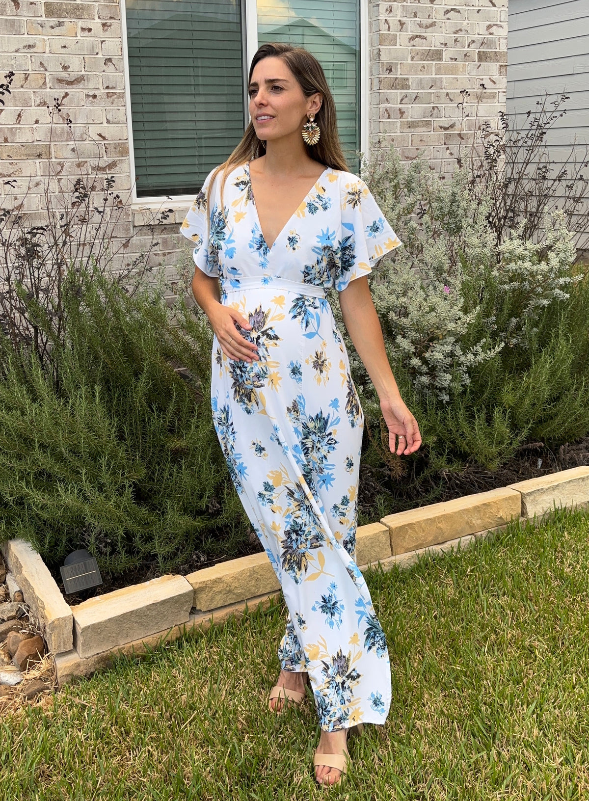 Maternity dress, Love yellow and blue flowers