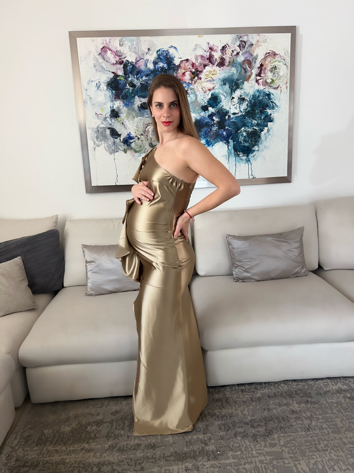 Vestido de maternidad Agustina, oro licra