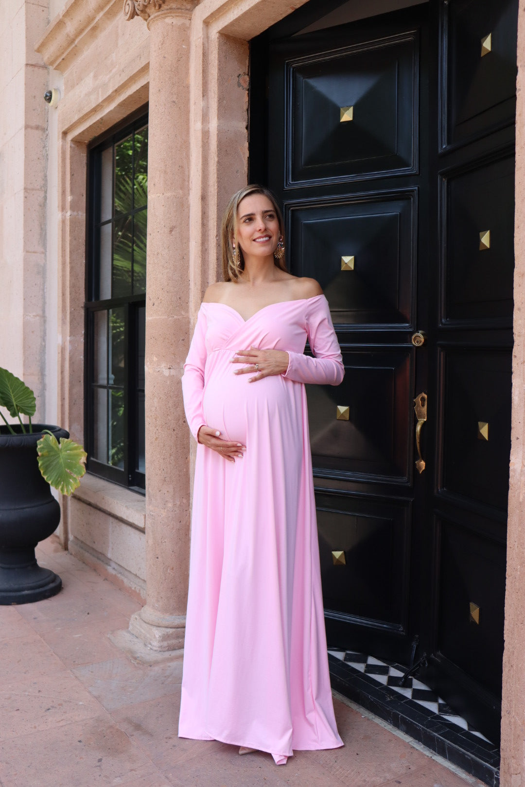 Vestido de maternidad Alberta sesión rosa chicle licra CH