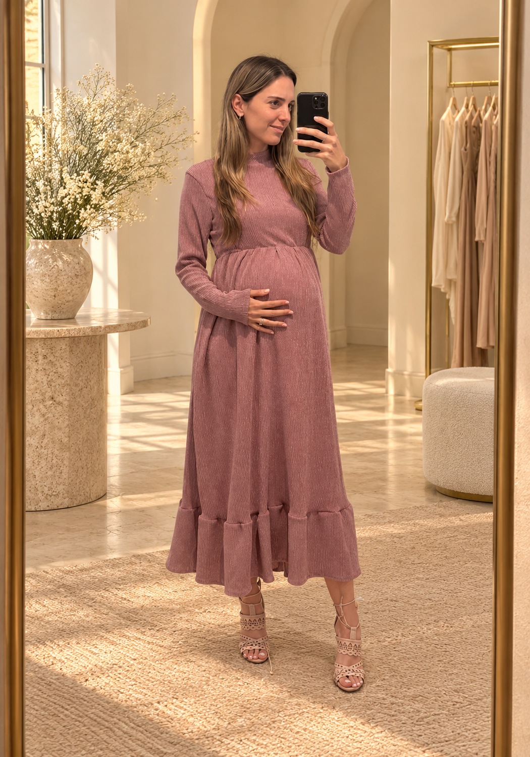 Vestido de maternidad, Gaby, Rosa corrugado malaga