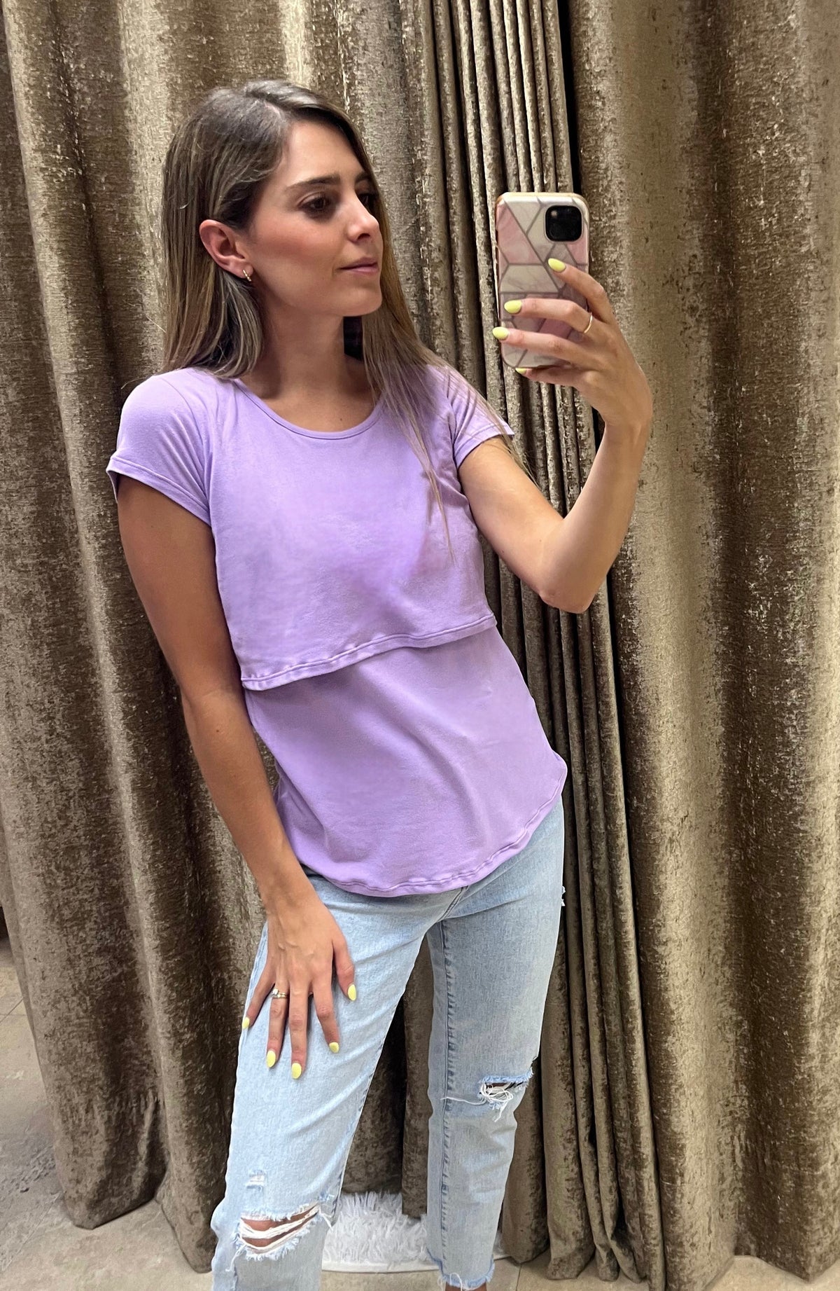 Lilac cotton maternity and nursing blouse