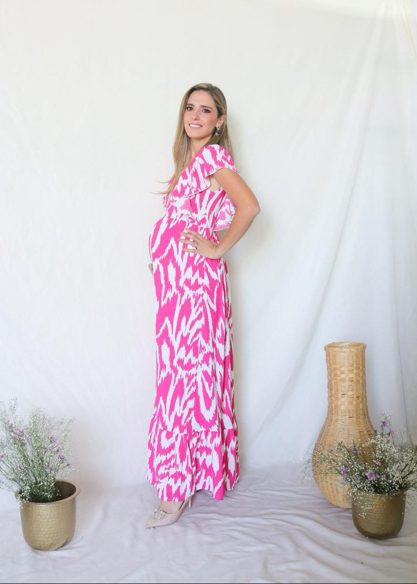 Vestido de Maternidad, Cristina rosa barbie y blanco