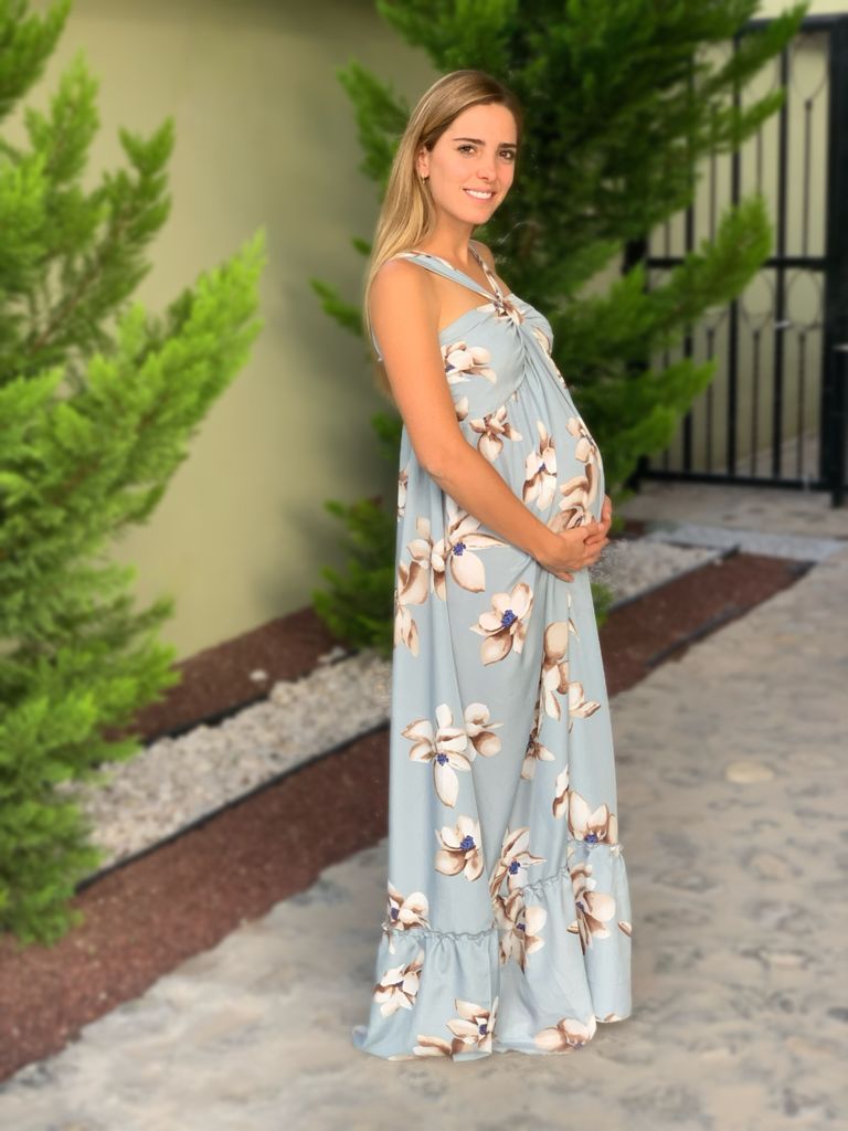 Maternity dress, Mariana gray flowers