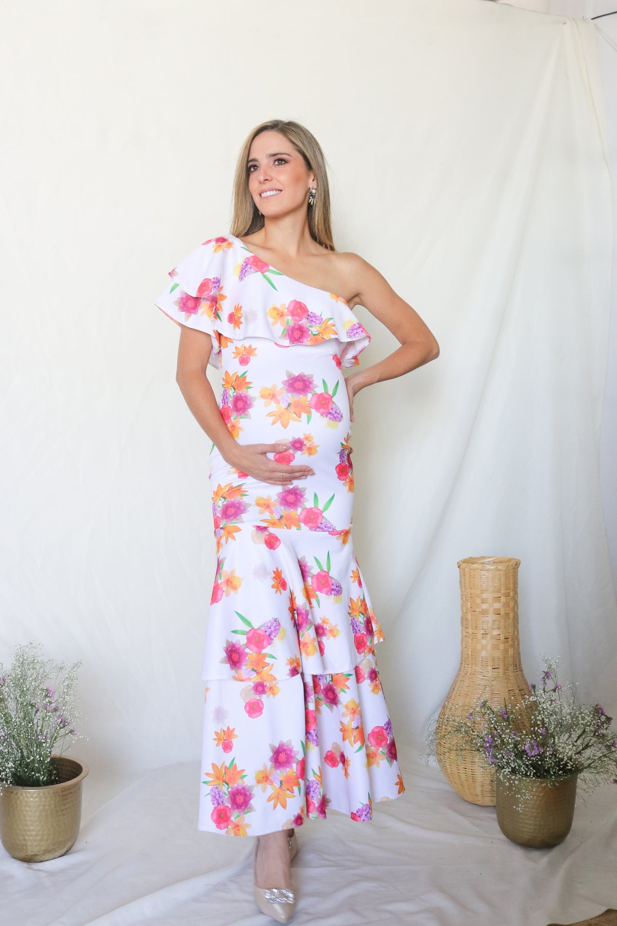 Vestido de maternidad Regina ,flores naranjas