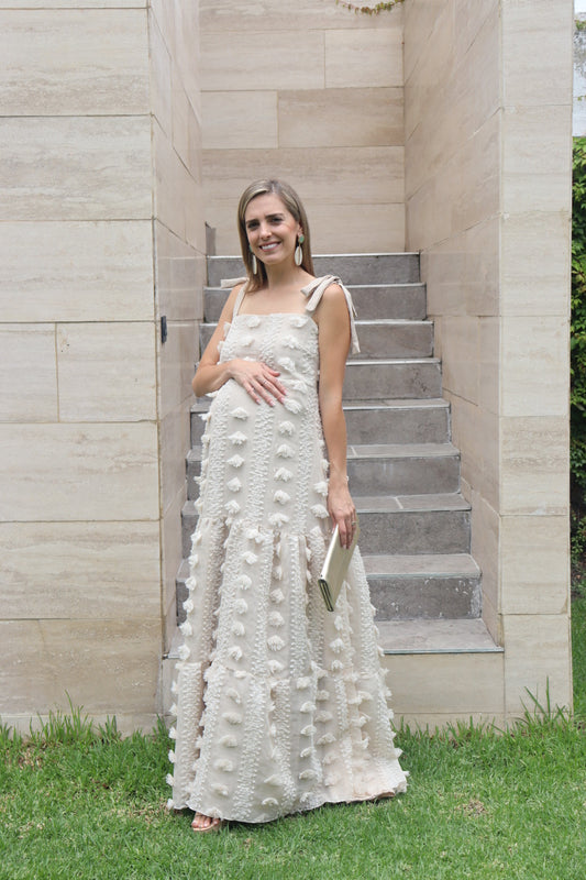 Vestido de maternidad Dalia beige pompones M