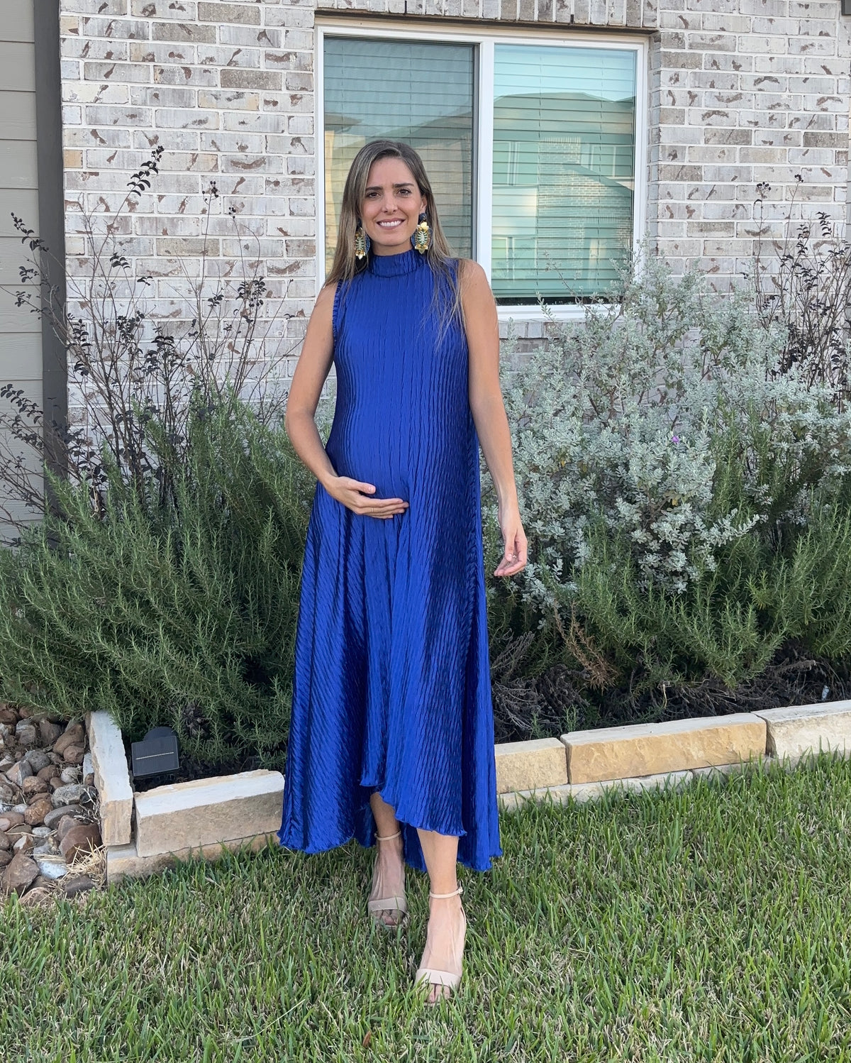 Vestido de maternidad Sonia, azul rey corrugado CH y XG