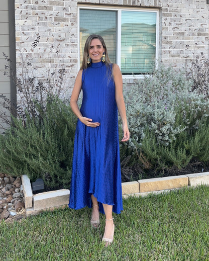 Vestido de maternidad Sonia, azul rey corrugado CH y XG