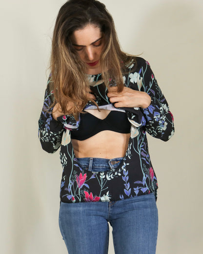 Nursing blouse, Ruth black white flowers