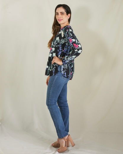 Nursing blouse, Ruth black white flowers