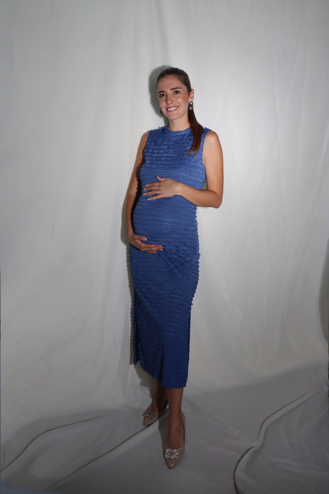 Vestido de maternidad Leslie Azul corrugado ondas XG