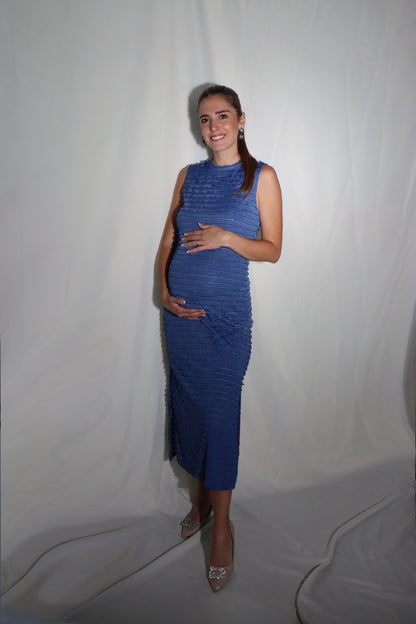 Vestido de maternidad Leslie Azul corrugado ondas XG