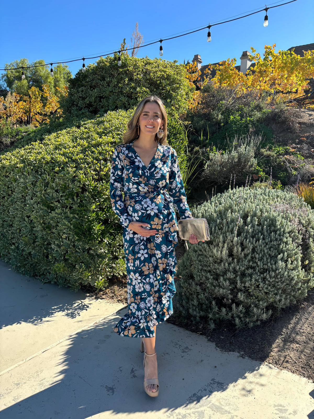 Maternity dress, Ursula green with mustard flowers
