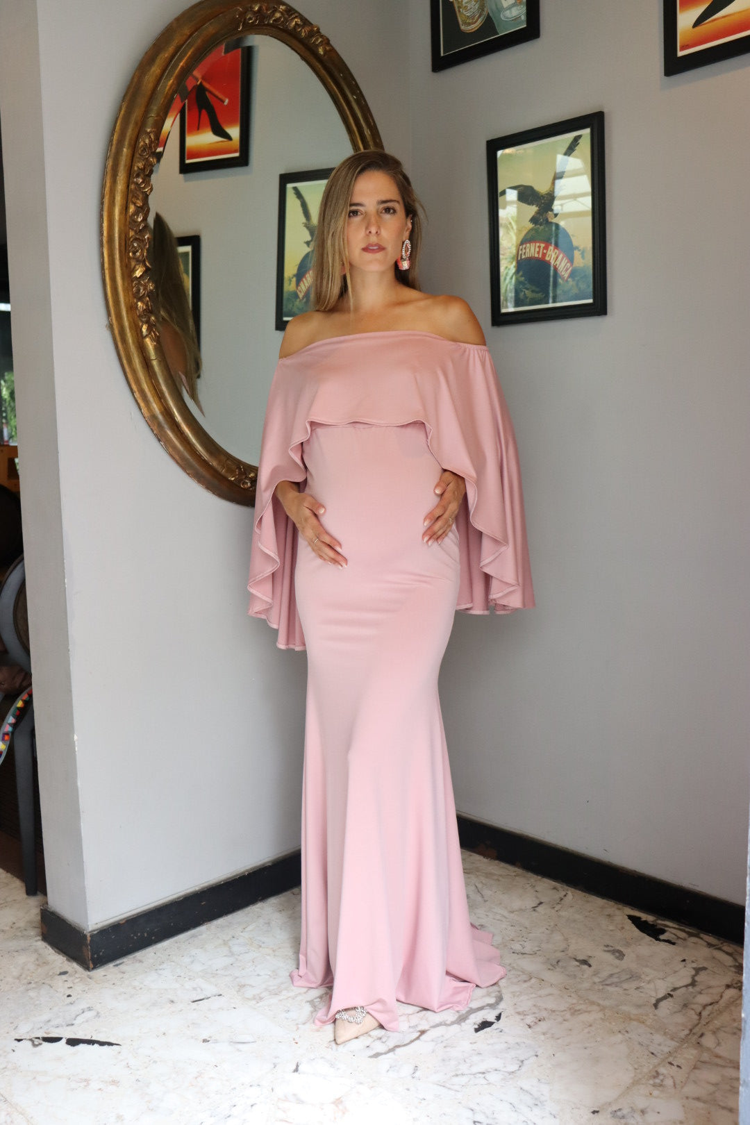 Vestido de maternidad Amparo, rosa polvo licra