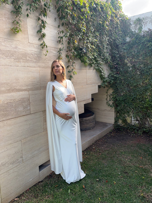 Vestido de maternidad Eliana, ivory brilloso