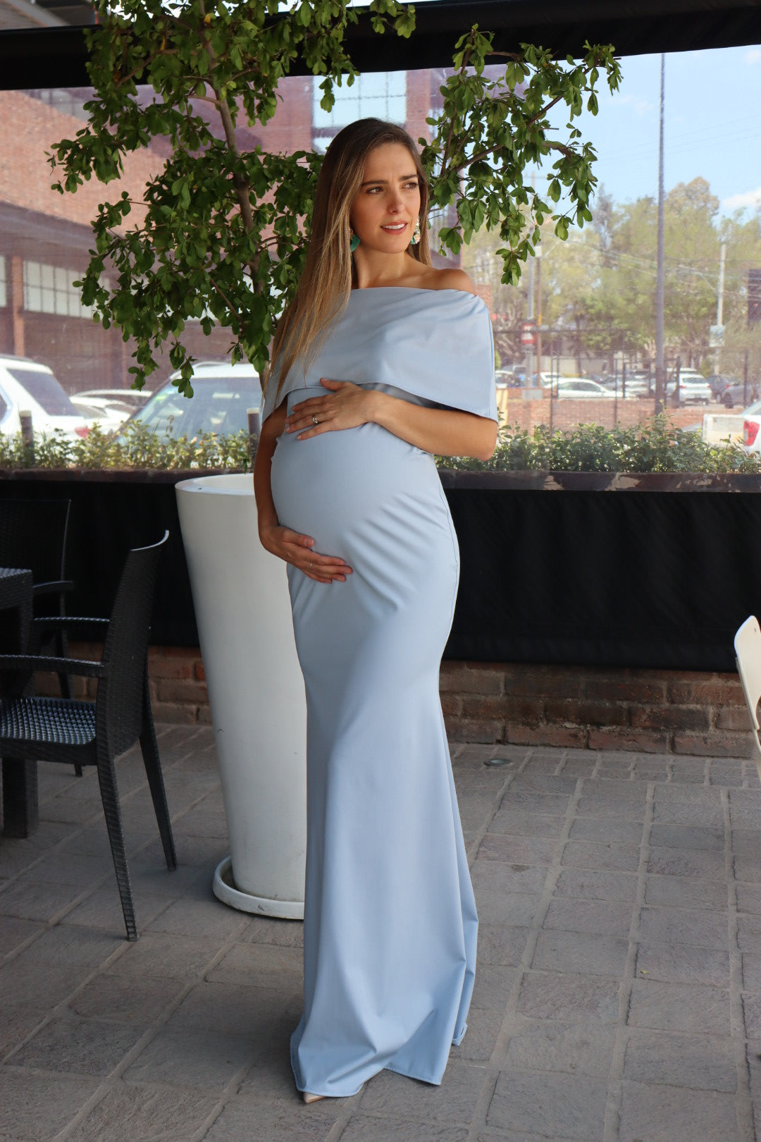 Vestido de maternidad Lluvia, azul gai largo