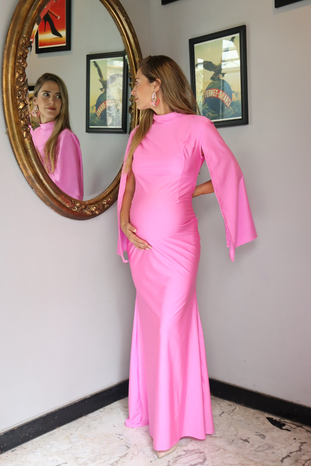 Vestido de maternidad Carola, rosa intenso licra