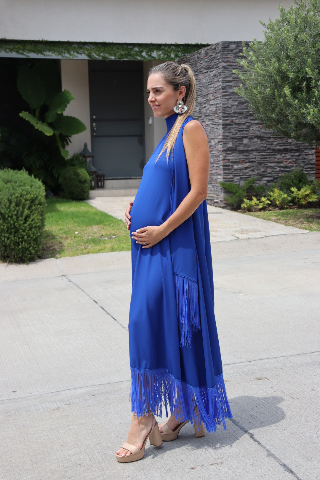 Vestido de maternidad Sonia, azul flecos