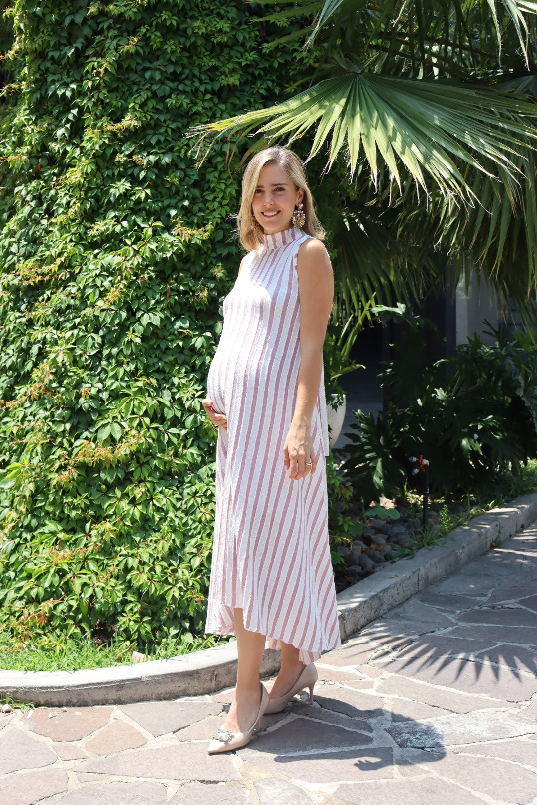 Vestido de maternidad Sonia, rosa franjas beige CH