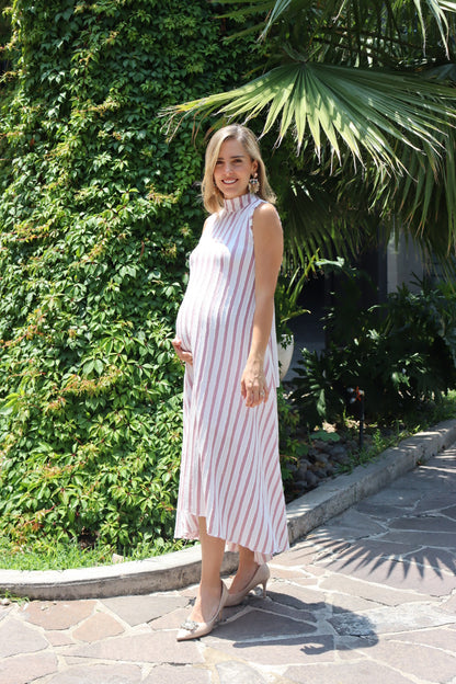 Vestido de maternidad Sonia, rosa franjas beige CH