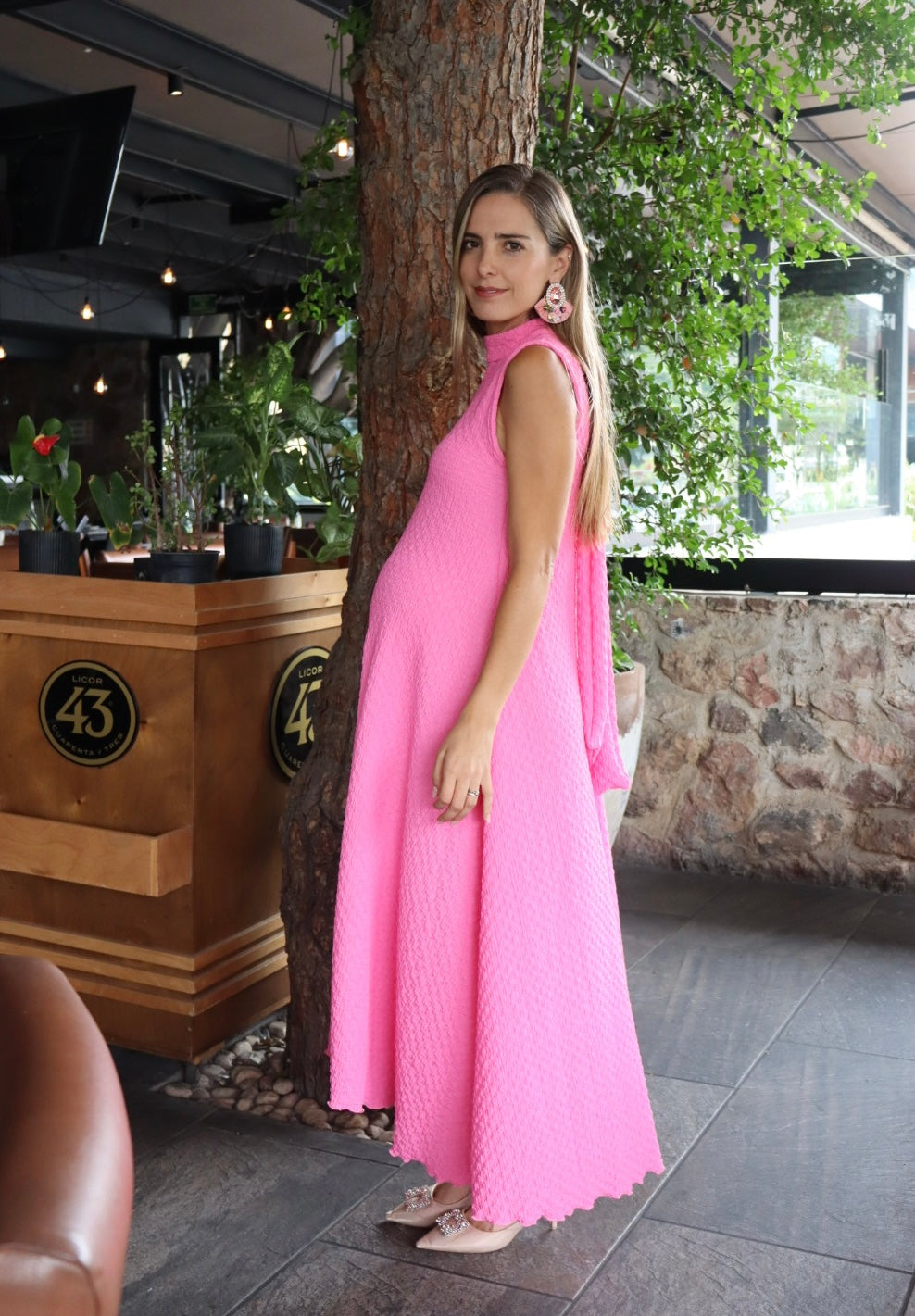 Vestido de maternidad Sonia, rosa kirbi textura