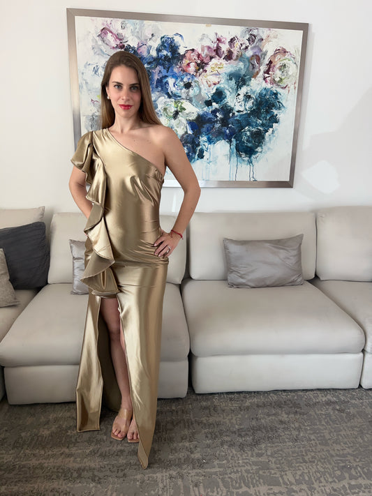 Vestido de maternidad Agustina, oro licra