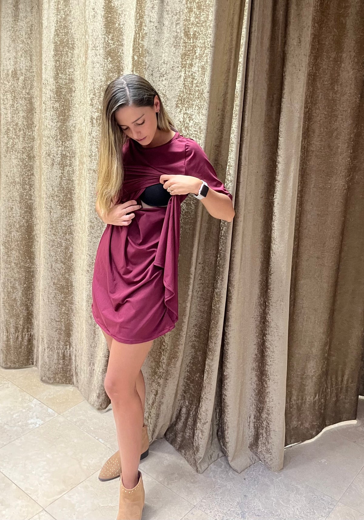 Vestido de maternidad y lactancia vino, Belinda CH