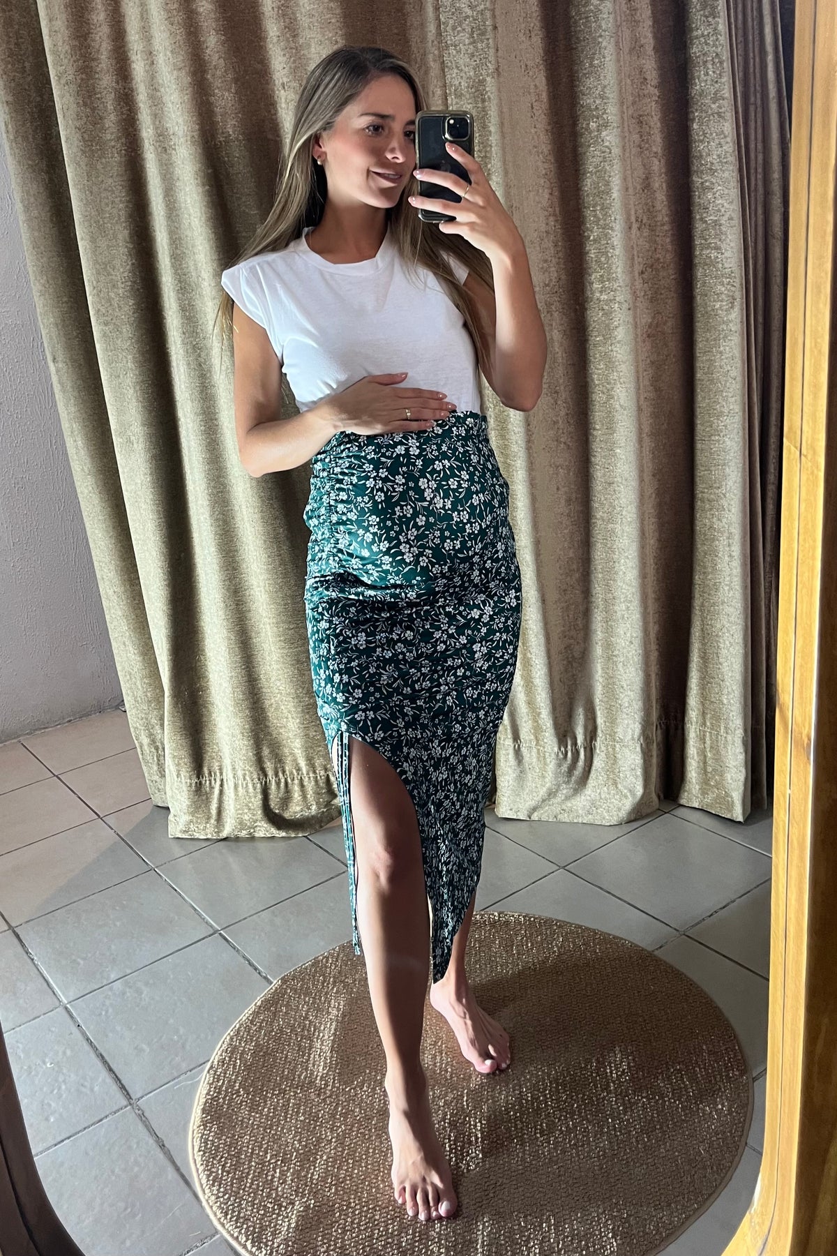 Falda de maternidad verde con florecitas CH
