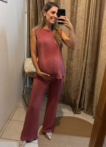 Conjunto de maternidad Mayte, rosa quemado corrugado
