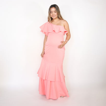 Vestido Regina rosa salmón de maternidad