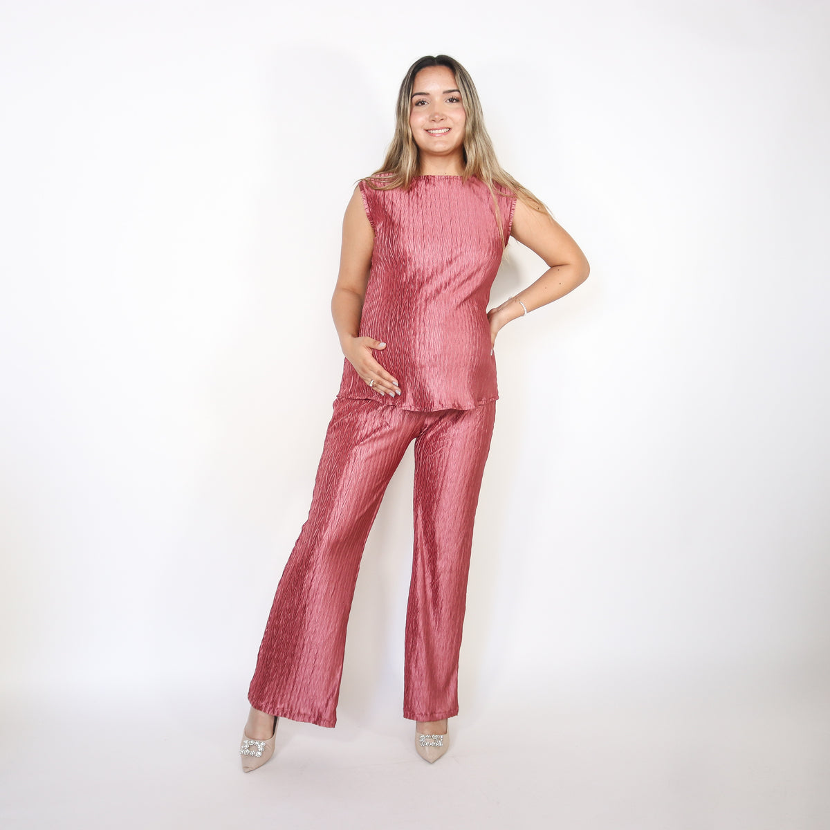 Conjunto de maternidad Mayte, rosa corrugado G