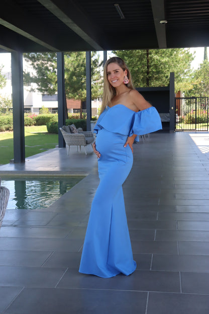 Vestido de maternidad Loredana azul piedra ponti roma