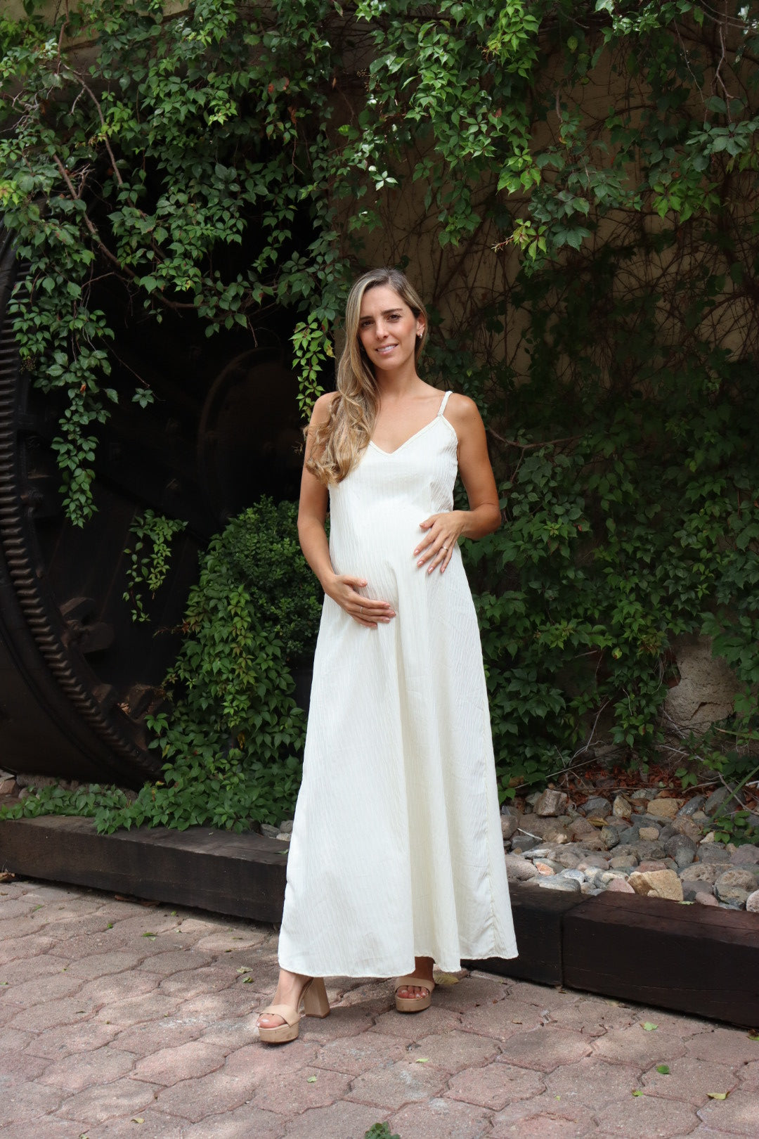 Vestido de maternidad, tirantes danusha Ivory textura