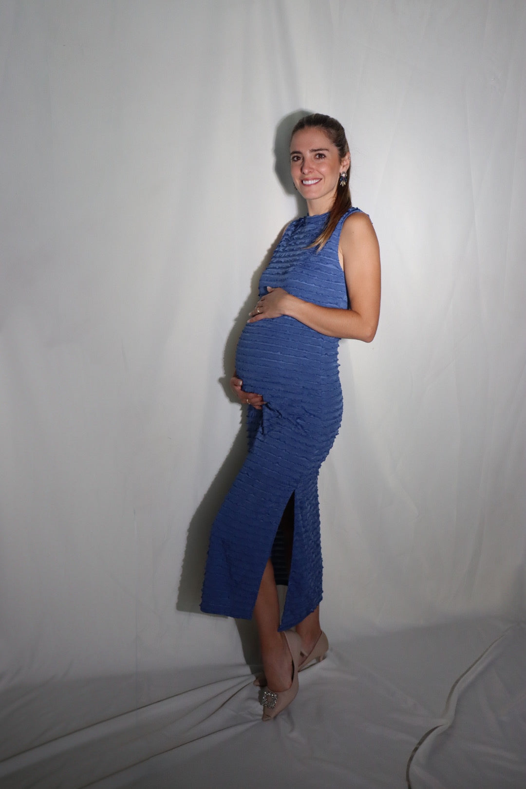Vestido de maternidad Leslie Azul corrugado ondas XG