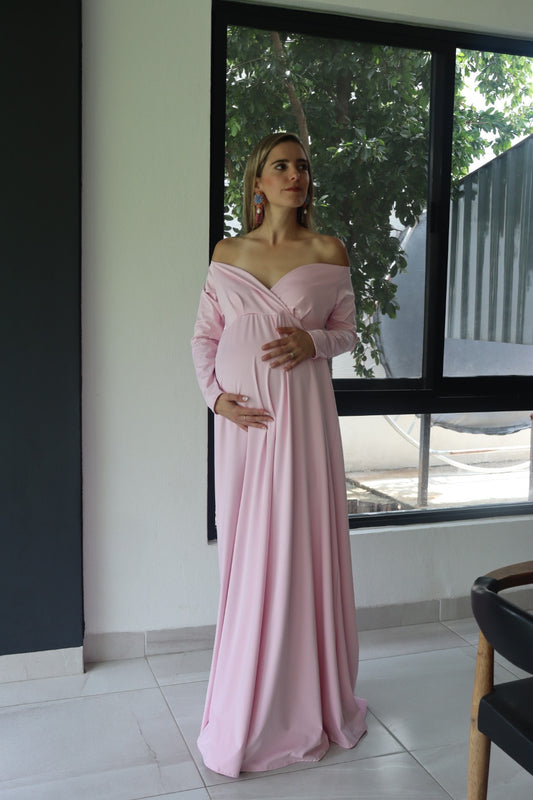 Vestido de maternidad sesión Alberta rosa pastel licra