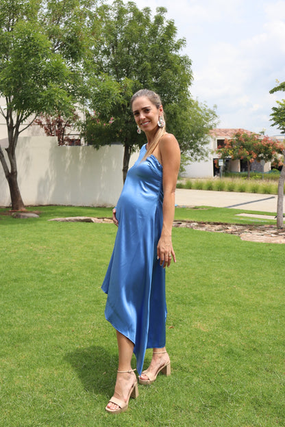 Vestido maternidad Samantha, azul brilloso