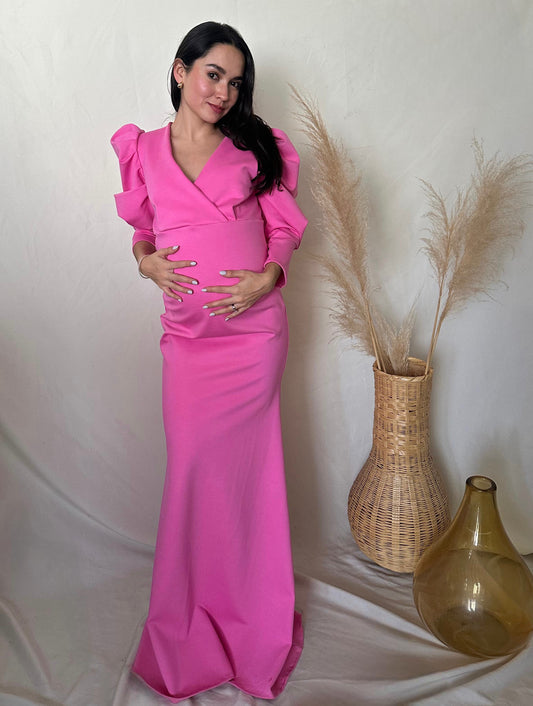 Vestido maternidad Yuridia largo rosa Pink wave
