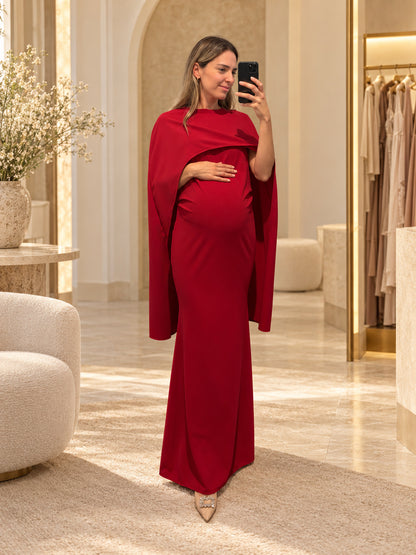 Vestido de maternidad Aline, rojo quemado vértigo