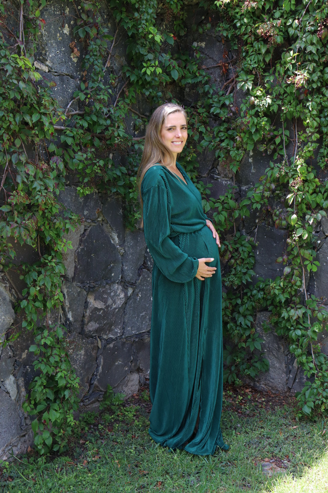 Vestido de lactancia y maternidad, Zara/Love verde corrugado