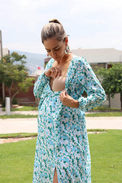 Vestido brescia de maternidad y lactancia florecitas azules CH