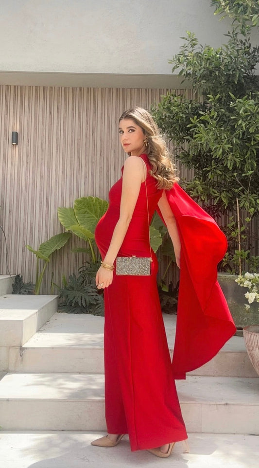 Vestido de maternidad Aida, rojo licra destellante