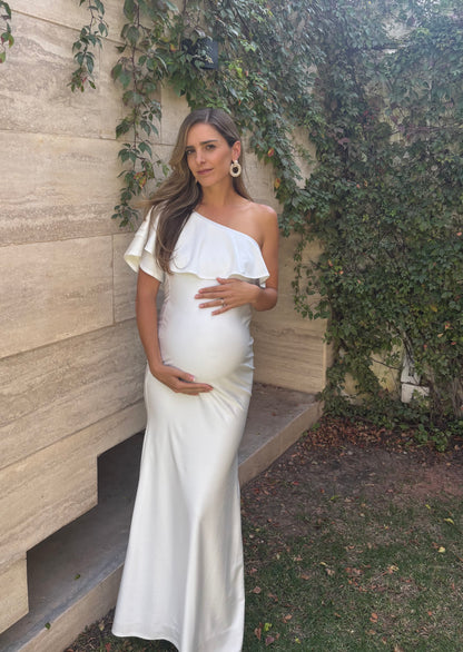 Vestido de maternidad Astrid, ivory brilloso licra