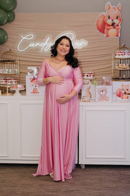 Vestido de maternidad sesión Alberta rosa brilloso intenso