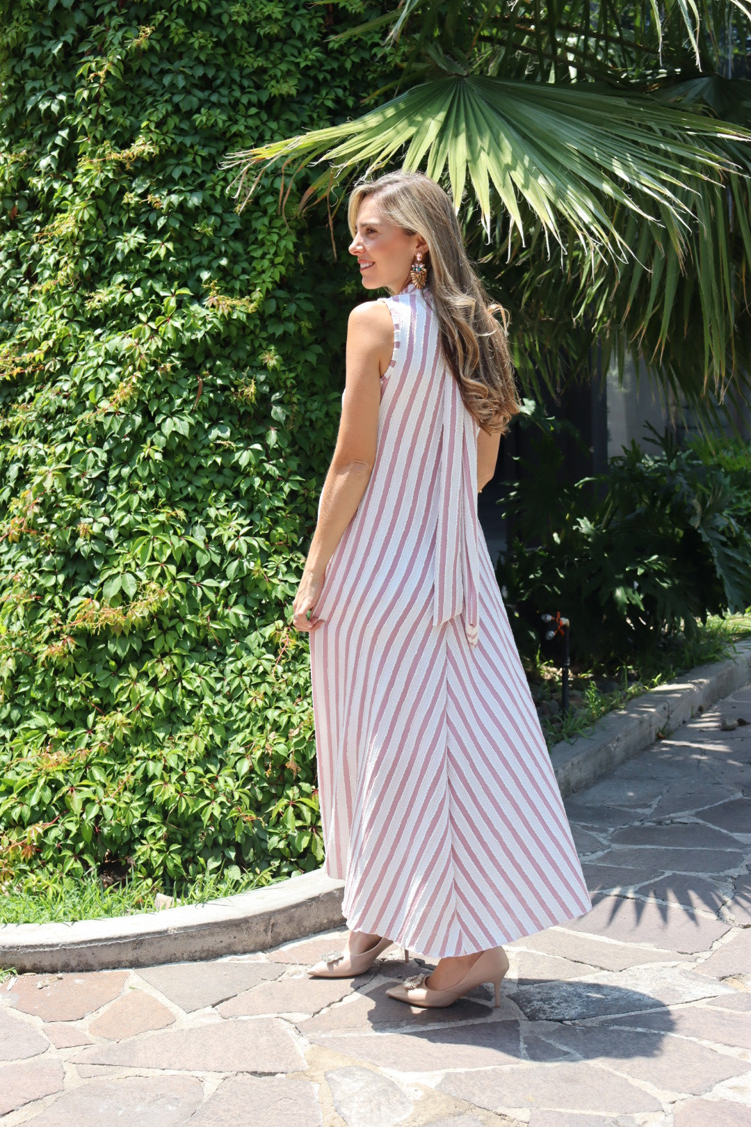 Vestido de maternidad Sonia, rosa franjas beige CH