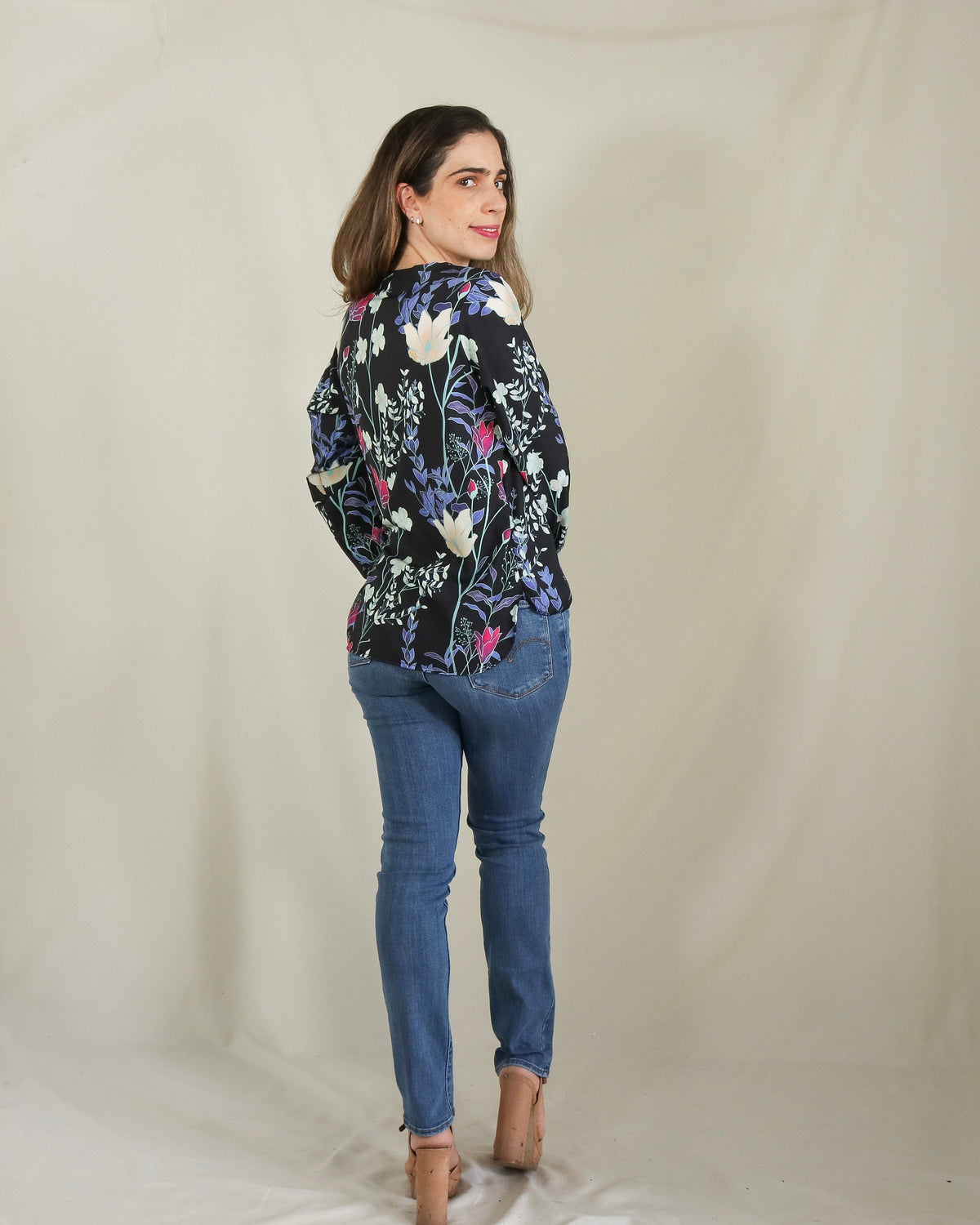 Nursing blouse, Ruth black white flowers