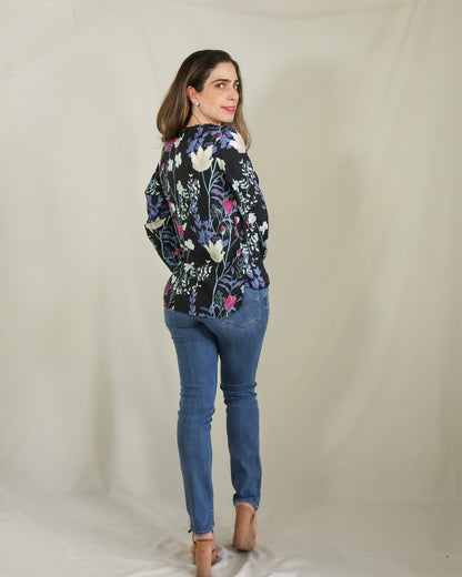 Nursing blouse, Ruth black white flowers