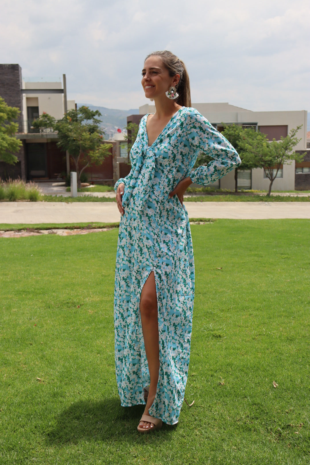 Vestido brescia de maternidad y lactancia florecitas azules CH