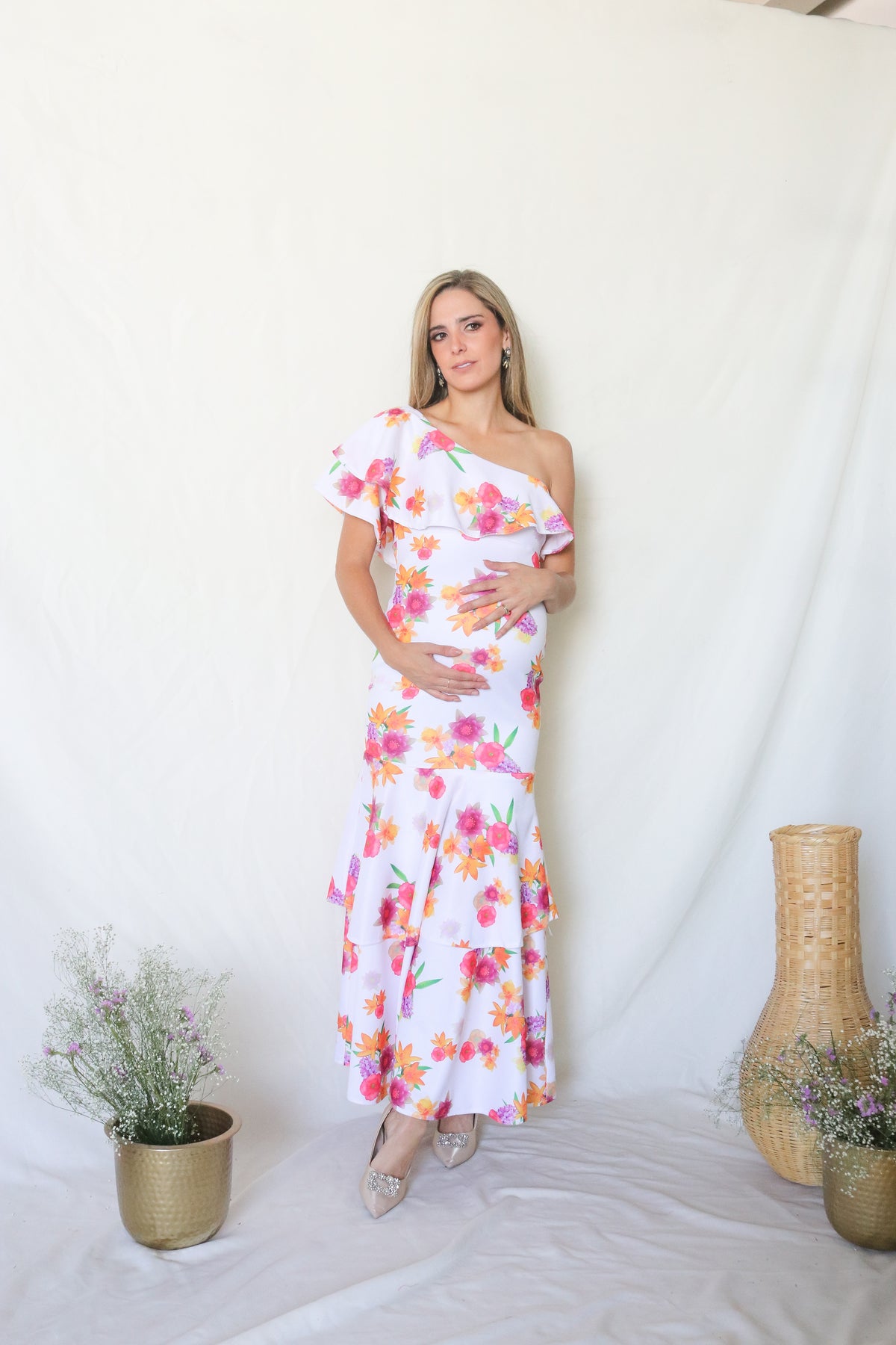 Vestido de maternidad Regina ,flores naranjas