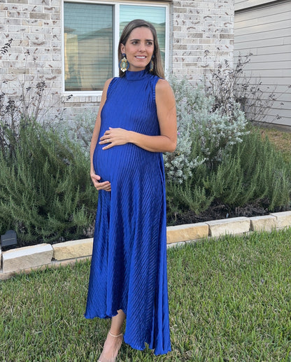 Vestido de maternidad Sonia, azul rey corrugado CH y XG