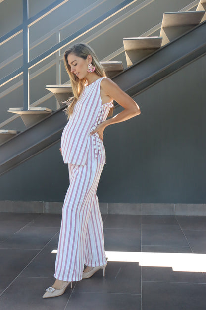 Conjunto de maternidad Lorena , rosa rayas ivory