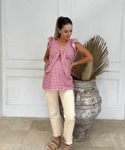 Maternity and nursing blouse, Brescia Red Squares